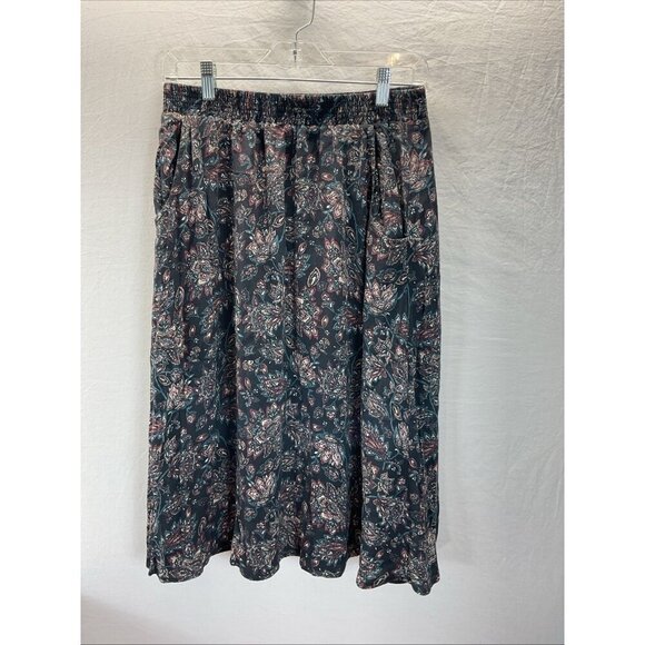 Garnet Hill Floral MIDI Skirt size S Flowy pockets Boho Career Modest‎ pull on - Picture 1 of 12